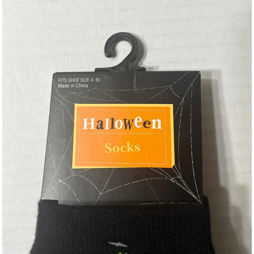 Kohls Halloween Neon Ghost Crew Socks Black Multi Color Size 9-11 Shoe 4-10 NEW